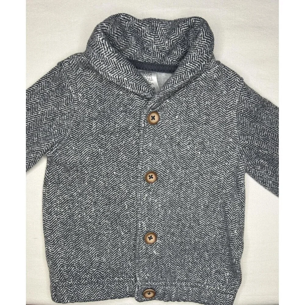 Carters Cardigan Sweater Baby 12M Gray Herringbone Button Jacket Boys Old Money‎